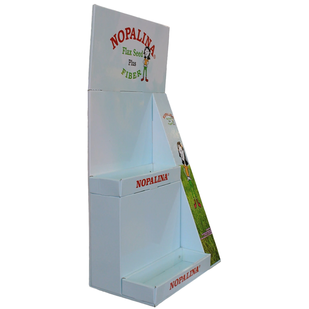 Corrugated Cardboard Floor Standing Display Unit with Header and 2 Shelves