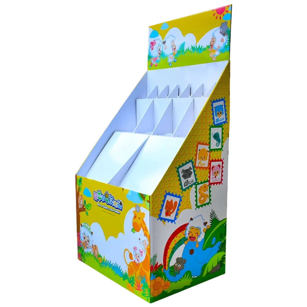 Custom Cardboard Floor Display Stand with Multi-Tiered Shelves for Kid's Products