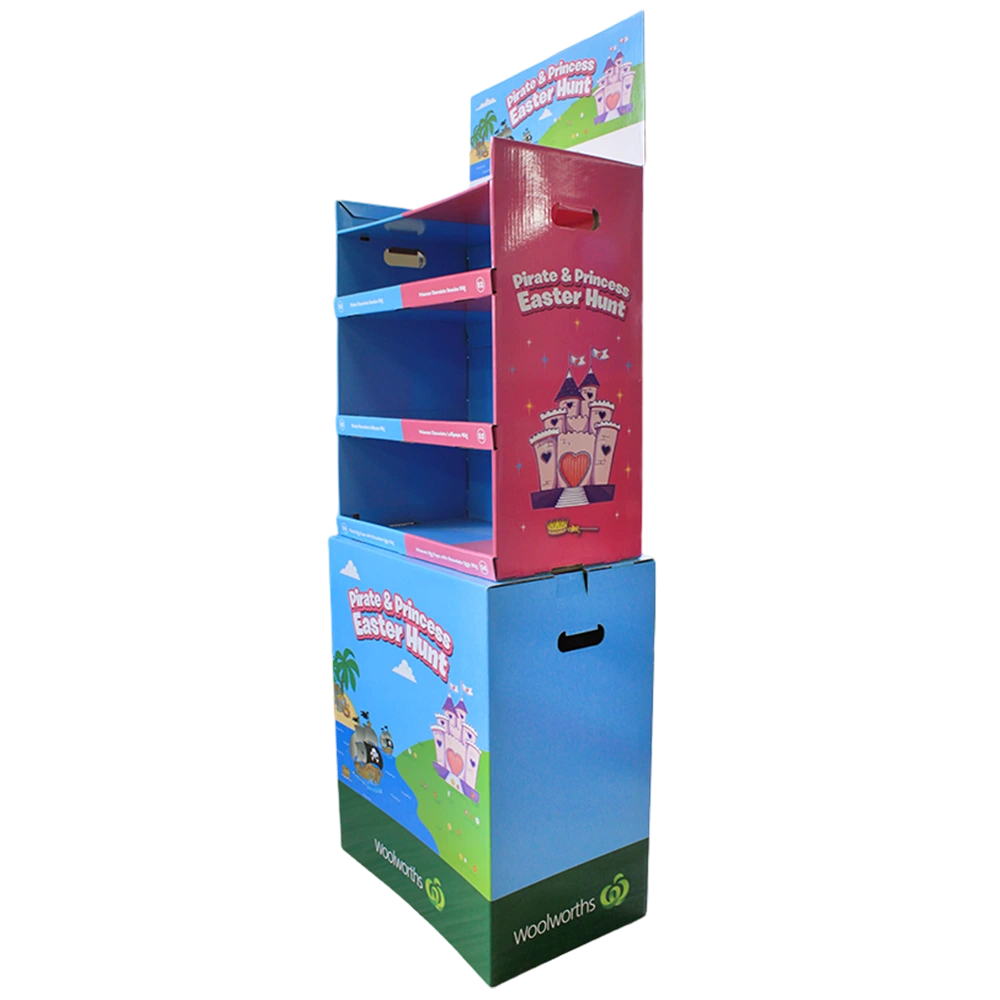 2-Tier Cardboard Retail Floor Display with Header for Easter Candy Promotions