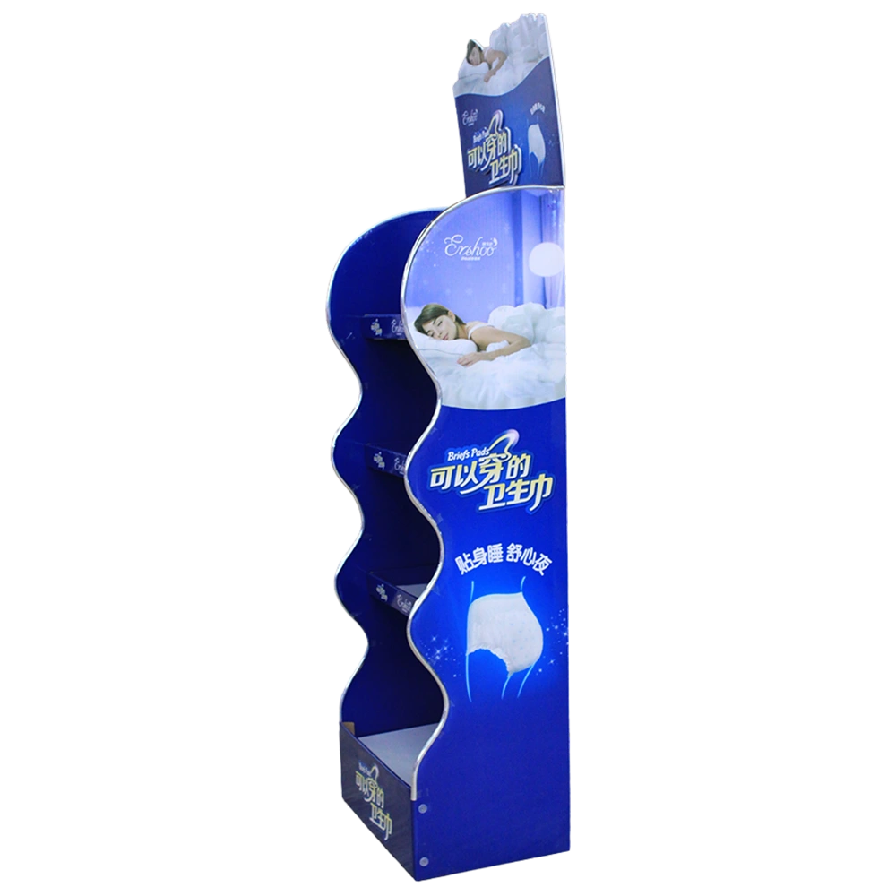 Blue Cardboard Merchandising Unit with Shelves