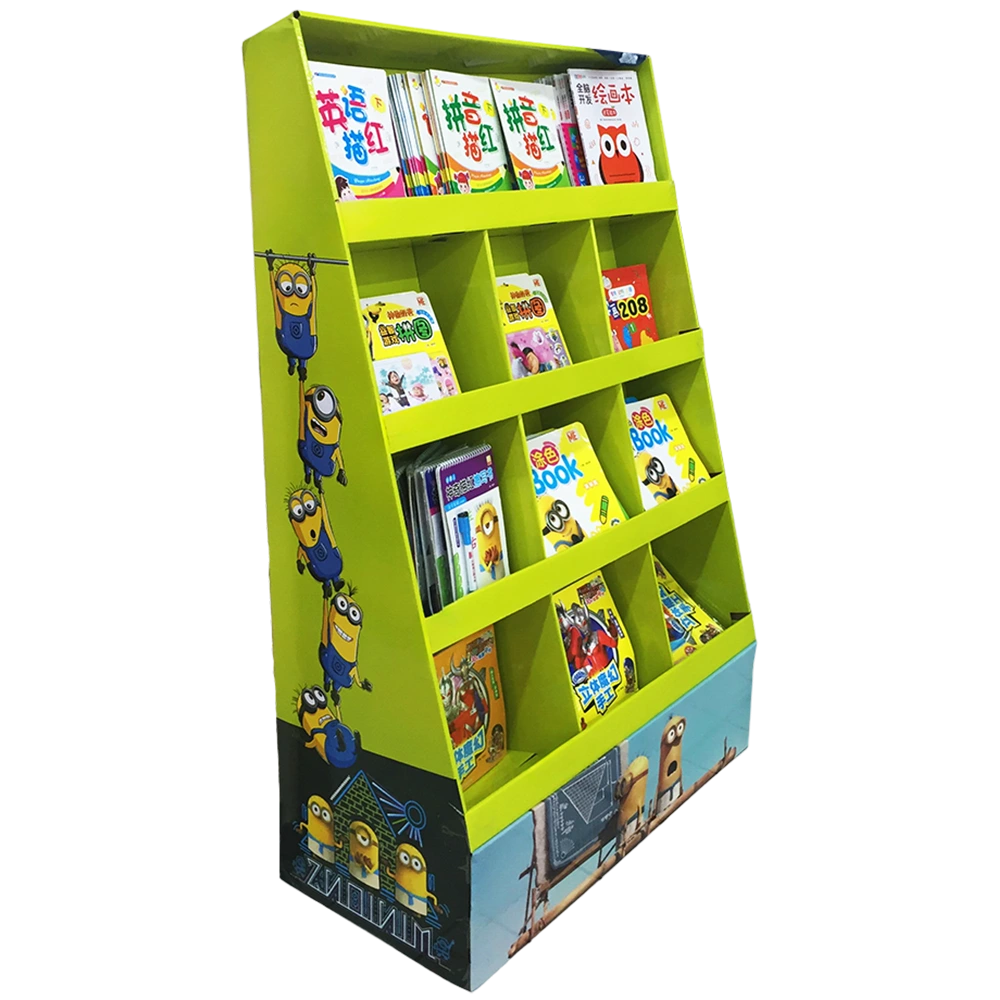 Cardboard Book Display Stand with Minion Graphics