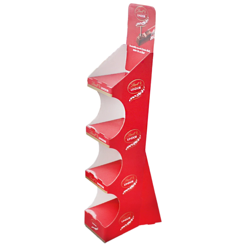 Contoured Floor Display Stand with Four Tier Merchandising Shelves