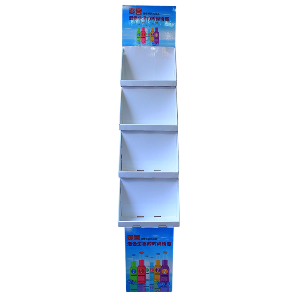 Corrugated Waterfall Display Stand with Deep Bin Shelves