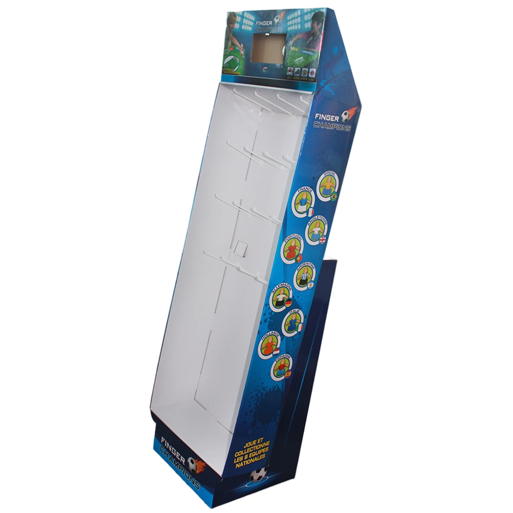 Custom Printed Cardboard Floor Display Stand with Peg Hooks and Header Panel