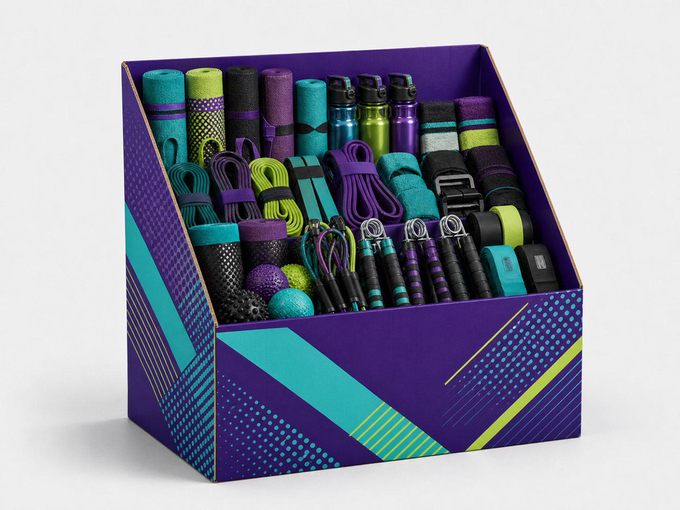 Cardboard dump bin display with sports products
