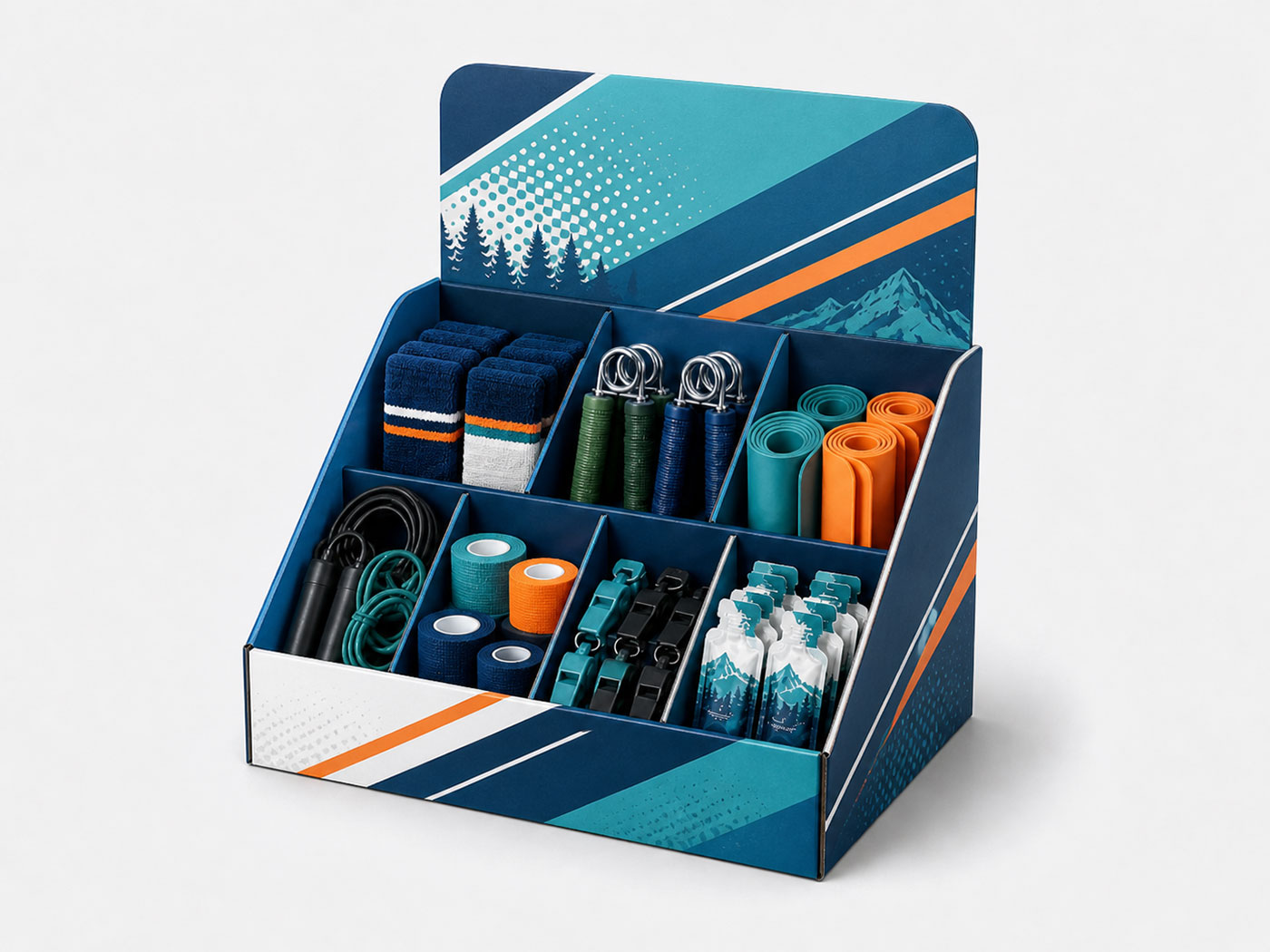 Countertop cardboard display for sports accessories