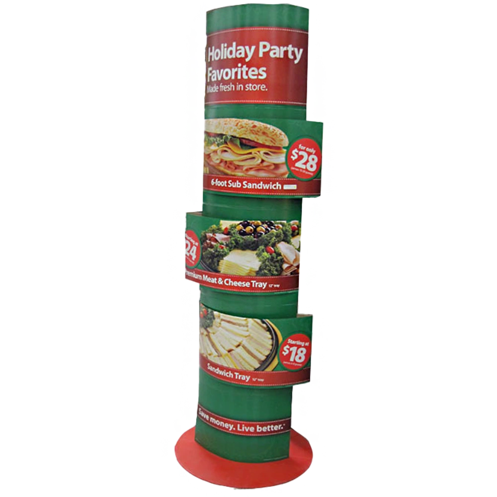 Stackable Multi-Tier Cardboard Advertising Standee with Protruding Display Panels