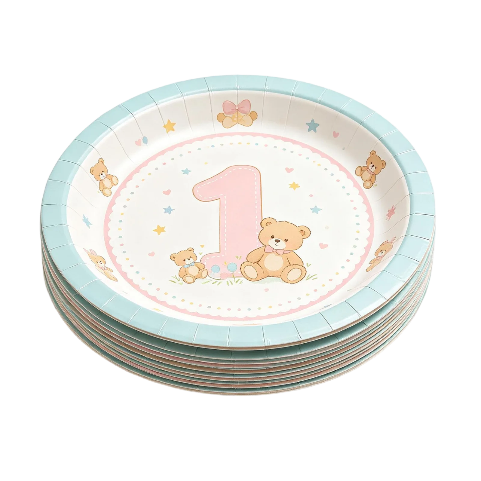 1st Birthday Paper Plates Cute Disposable Tableware for Baby Party Celebrations