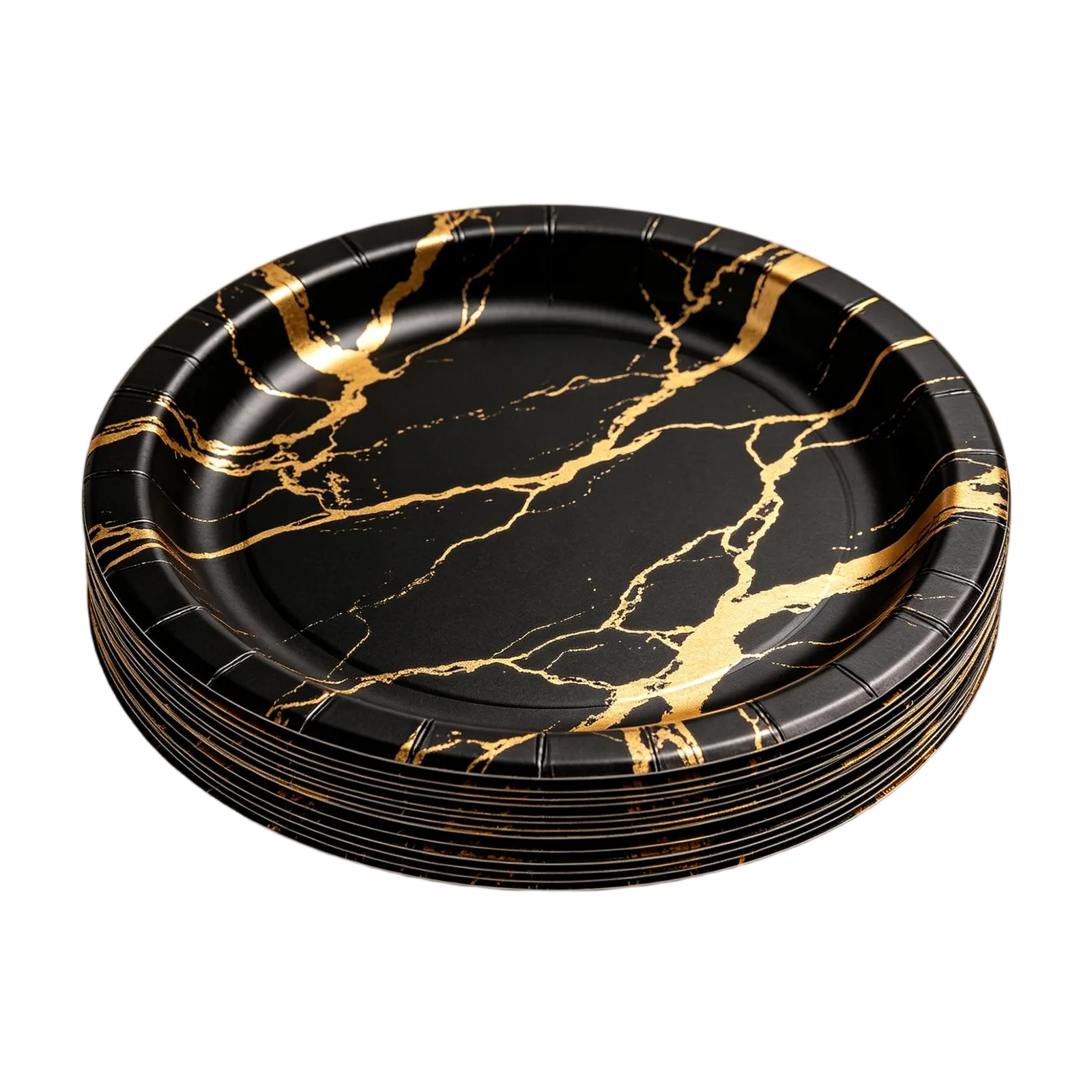 Black and Gold Paper Plates Premium Party Tableware for Birthdays and Anniversaries
