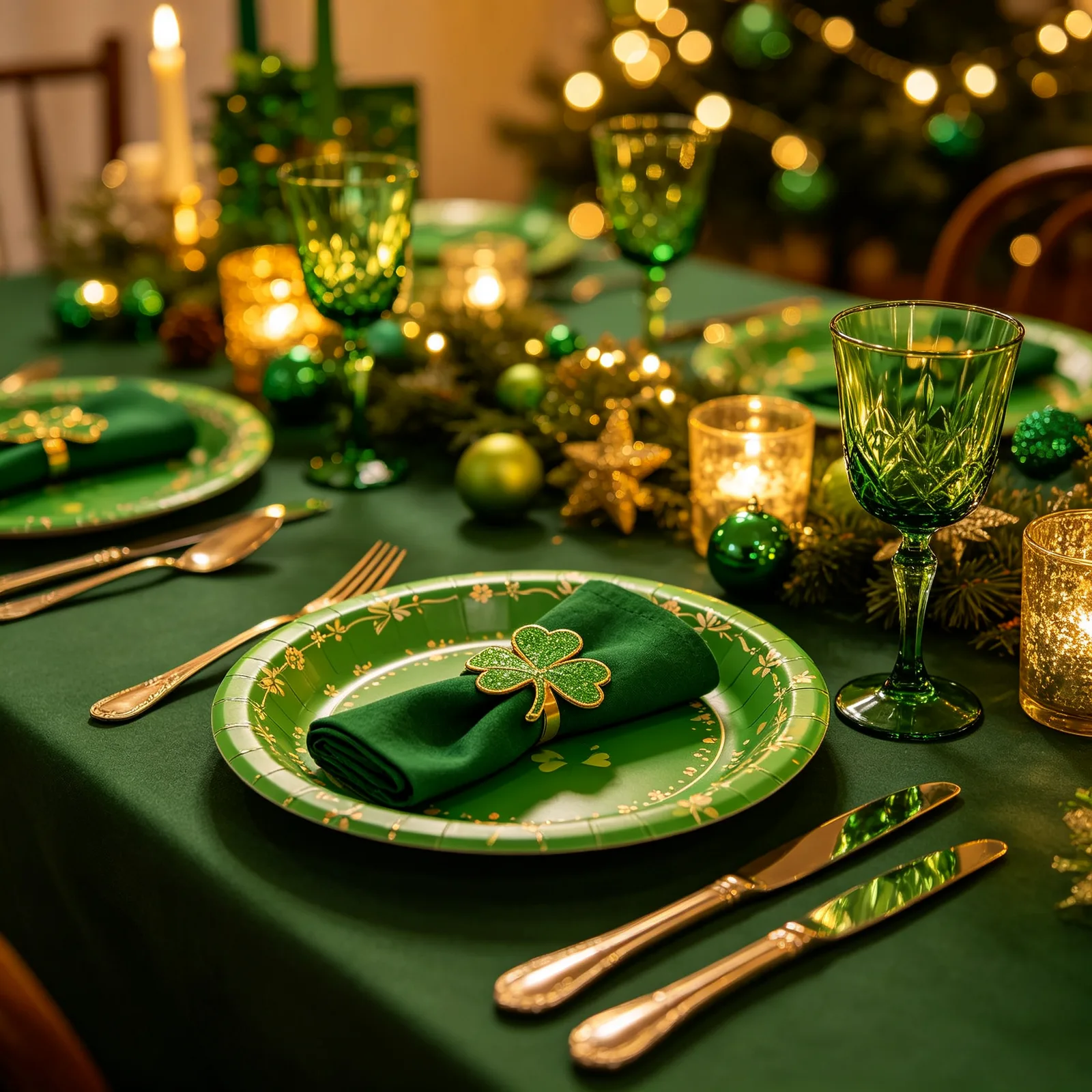Green Holiday Table Settings