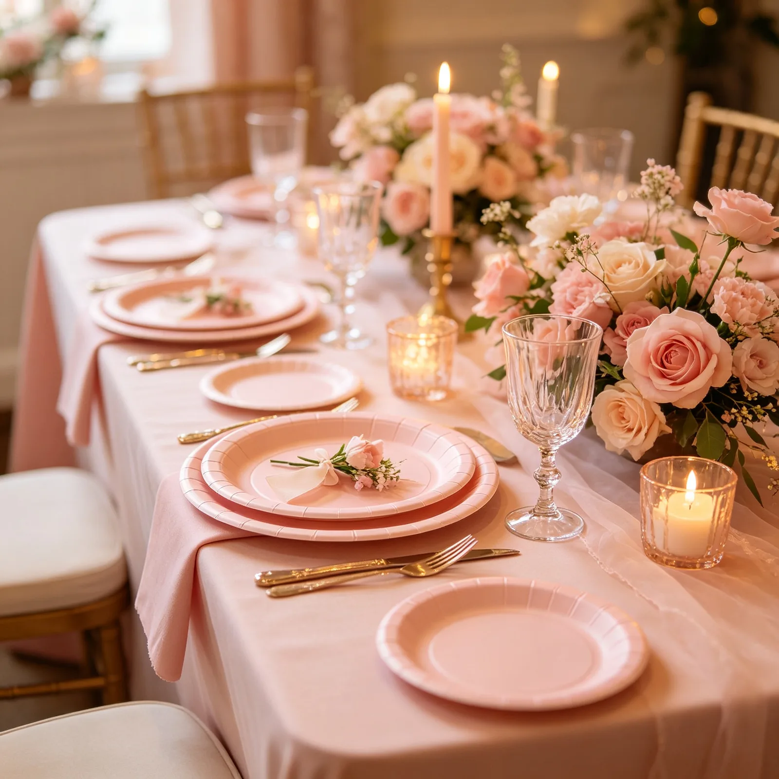 Pink Table Settings for Showers & Weddings